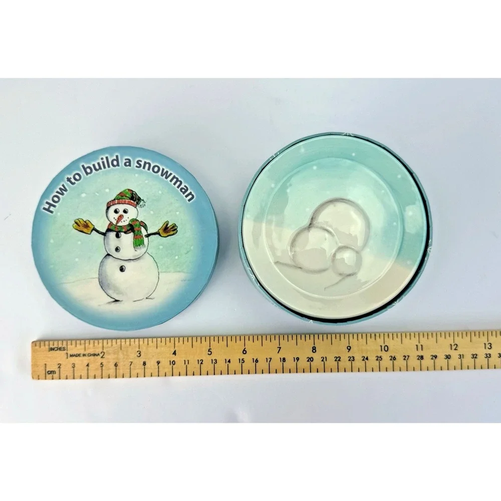 SNOWMAN How To Build CHRISTMAS WINTER Bread Dessert Appetizer Plates‎ Dishes Set